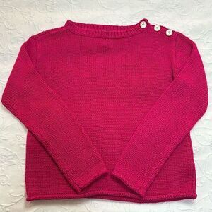 Lauren Ralph Lauren Preppy Magenta Pink Sweater Button Detail & Rolled Edges